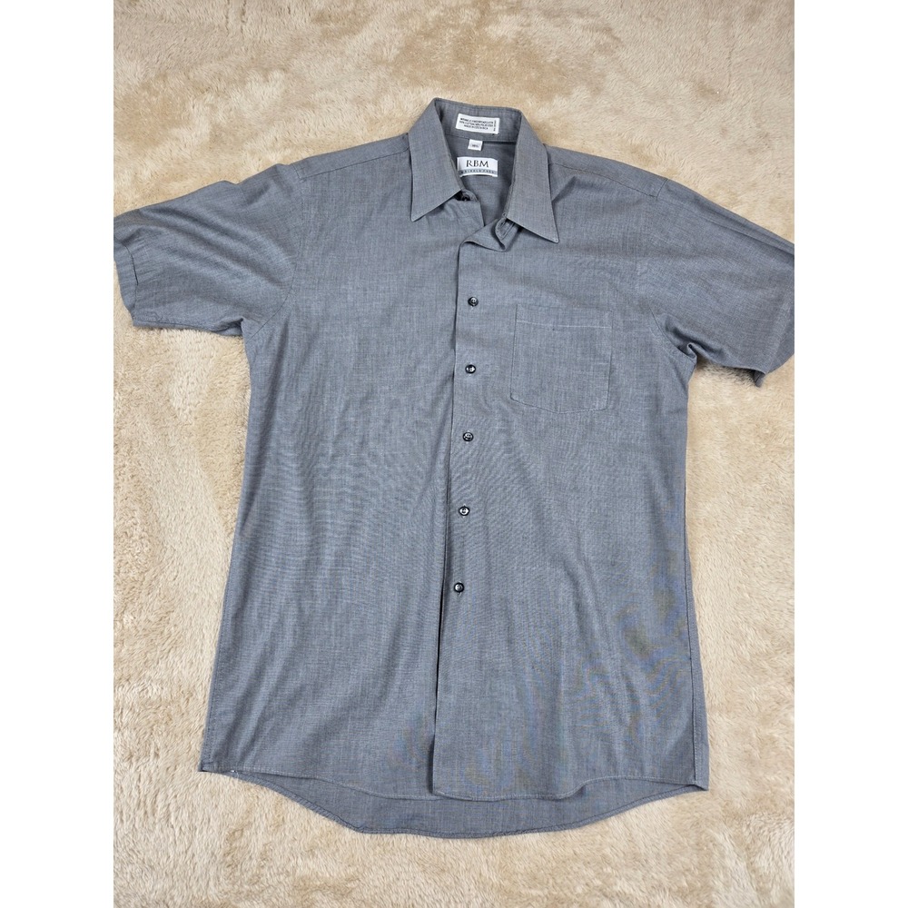 RBM Mens Gray Short Sleeve Wrinkle Free Broadcloth Button Up Shirt Size‎ 15 1/2